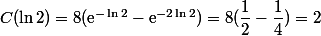 C(\ln 2)=8(\text{e}^{-\ln 2}-\text{e}^{-2\ln2})=8(\dfrac{1}{2}-\dfrac{1}{4})=2
